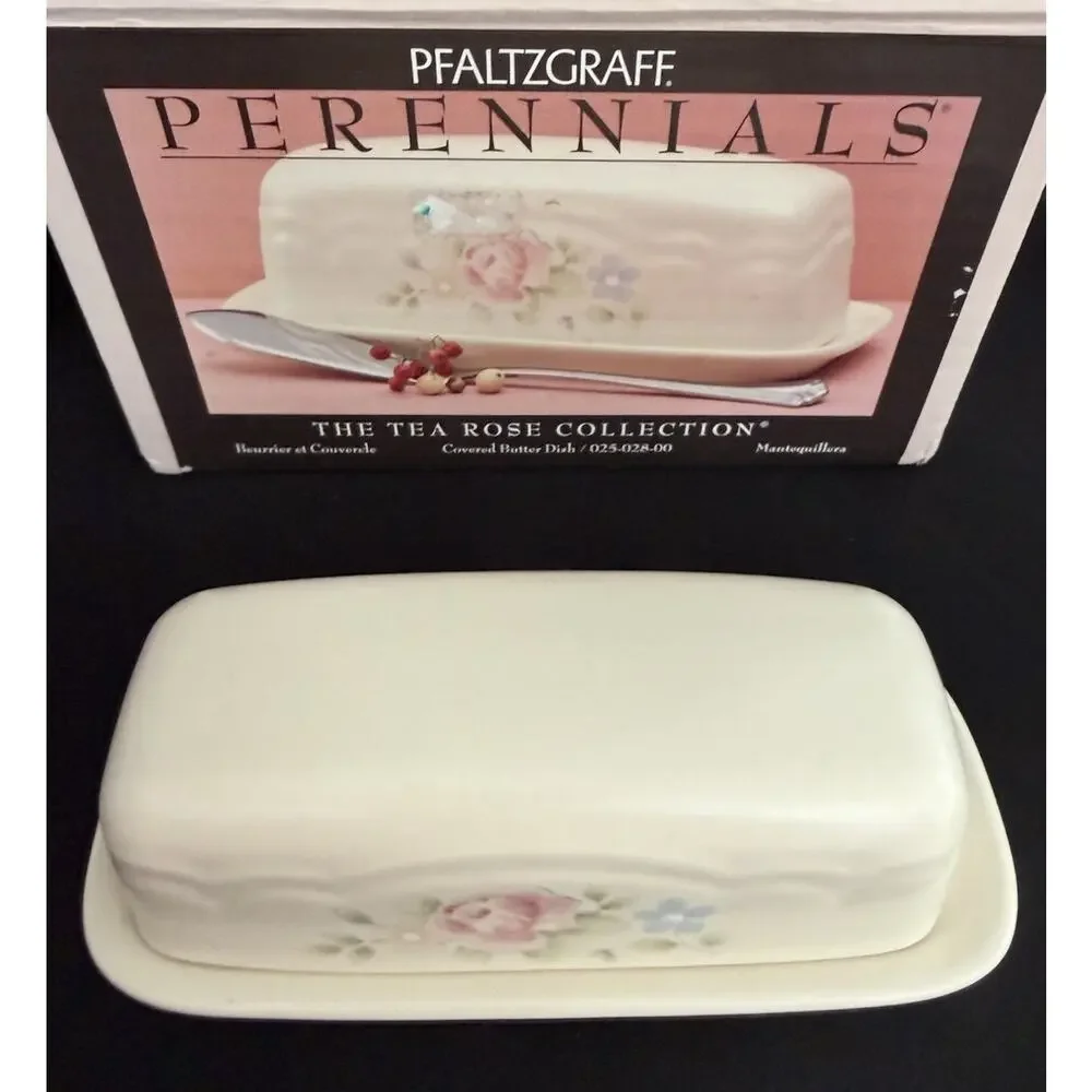 Vintage Phaltzgraff Tea Rose Covered butter Dish With Box In New condition.